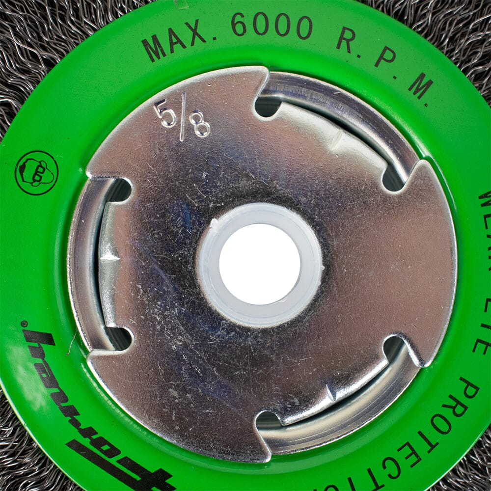 Wire Wheel, Crimped, 6 in x .014 in, Precision Face, x 1/2 in - 5/8 in Arbor