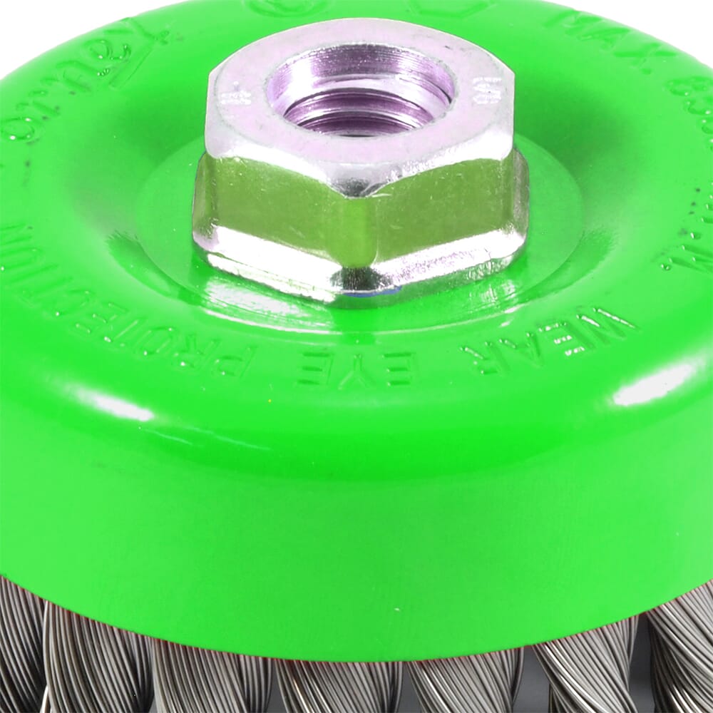 Cup Brush, Knotted, 4 in x .020 in x 5/8 in-11 Arbor