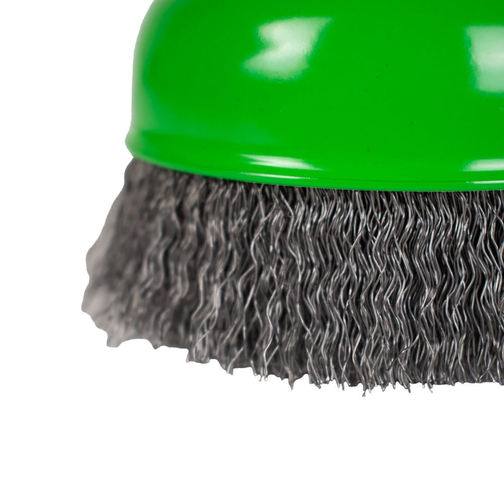 Cup Brush, Crimped, 5 in x .014 in x 5/8 in-11 Arbor