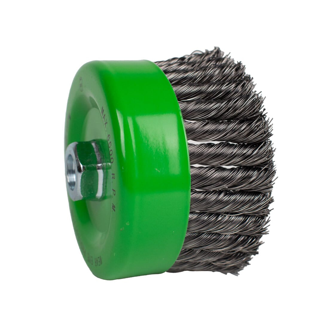Cup Brush, Knotted, 6 in x .020 in x 5/8 in-11 Arbor
