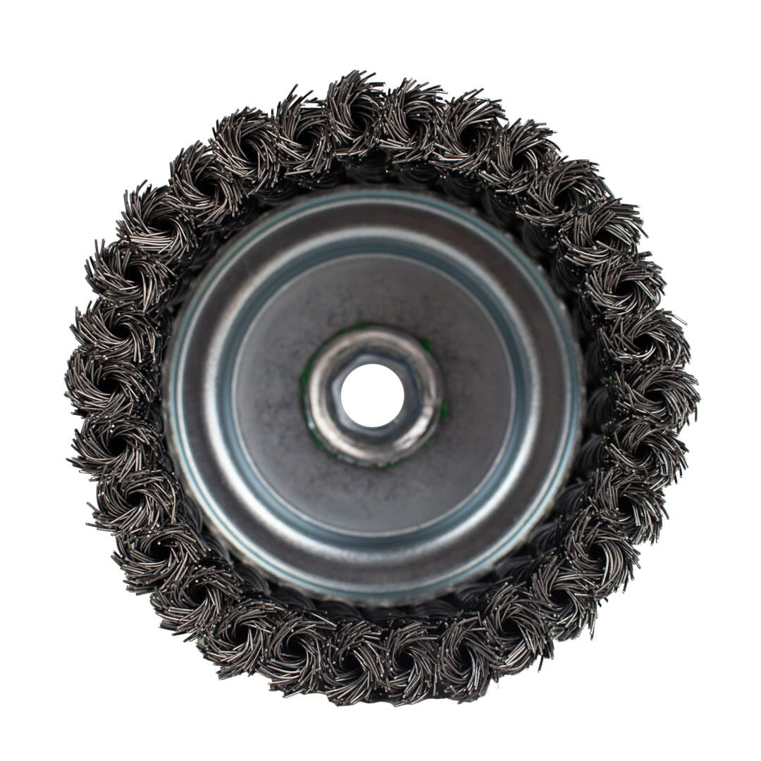 Cup Brush, Knotted, 6 in x .020 in x 5/8 in-11 Arbor