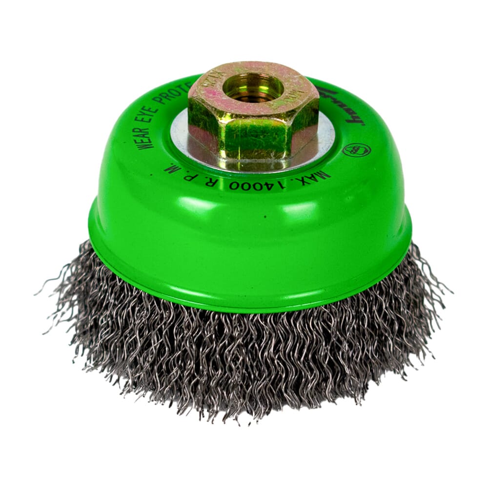 Cup Brush, Crimped, 2-3/4 in x .014 x M10 x 1.25 Arbor