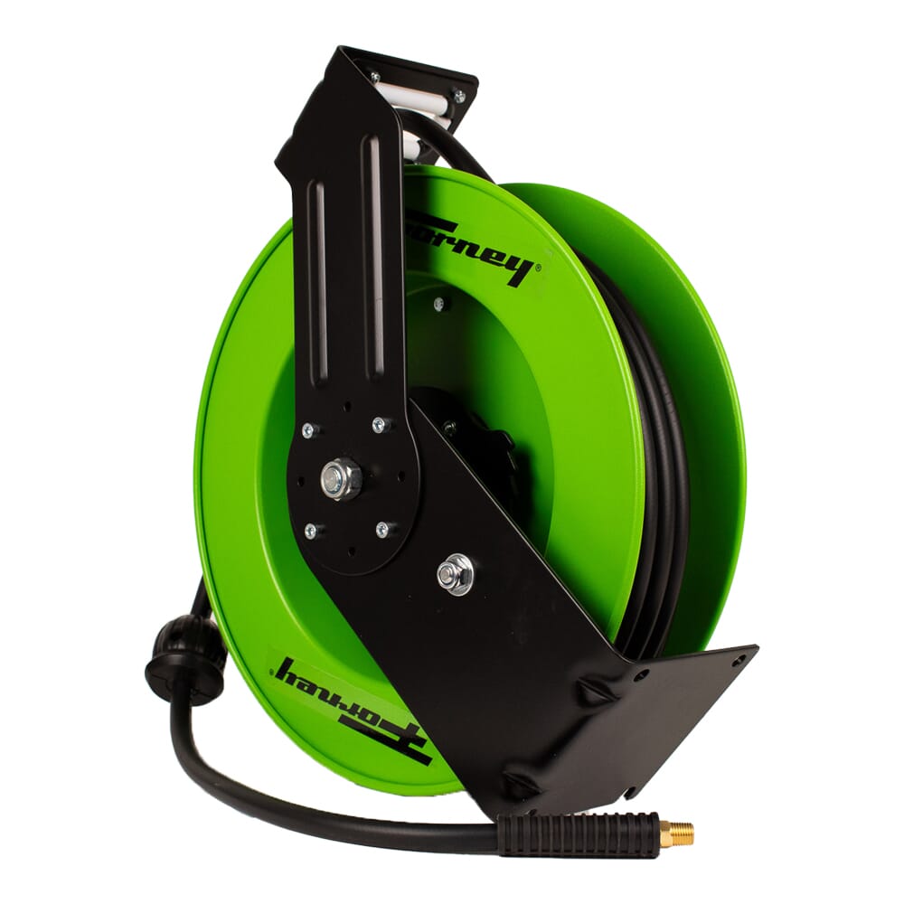 Steel Auto-Retractable Air Hose Reel w/ 3/8 In X 50 ft Hybrid Air Hose
