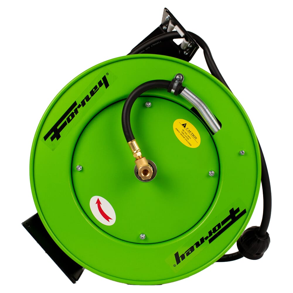 Steel Auto-Retractable Air Hose Reel w/ 3/8 In X 50 ft Hybrid Air Hose