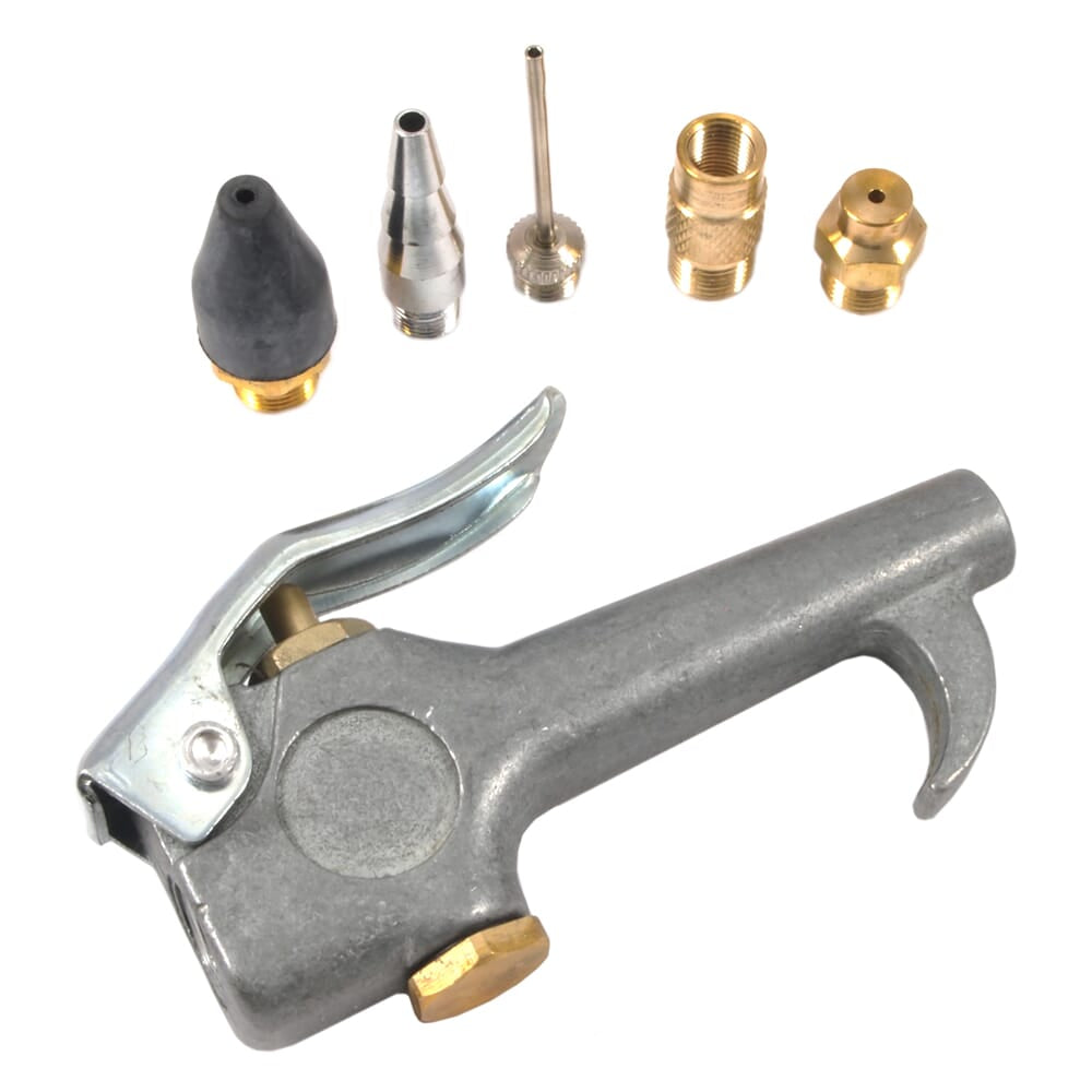Forney Deluxe Blowgun Kit, aluminum blow gun body with 5 interchangeable nozzles, rubber tip, needle, brass adaptors