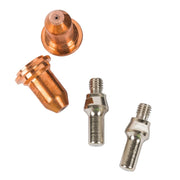 Forney Plasma Cutter Electrodes and Tips 4-Pack two copper tips and two silver electrodes threaded plasma cutter consumables