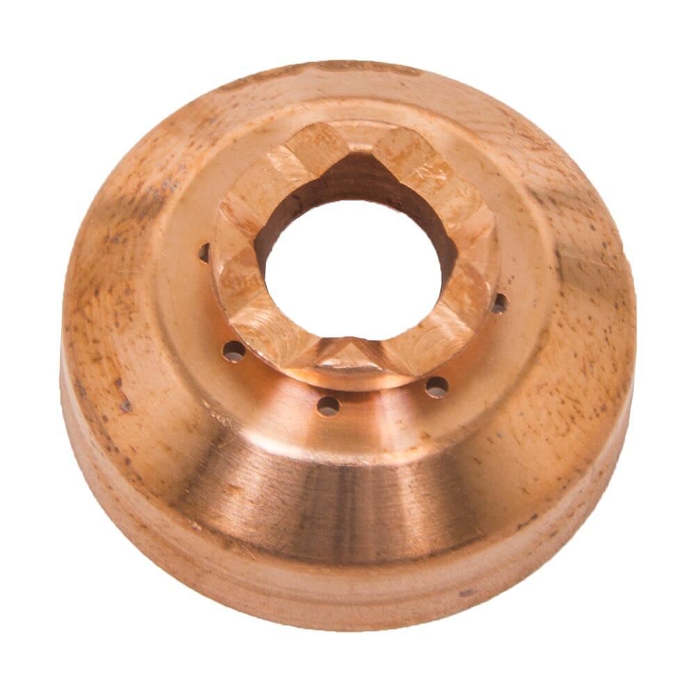 Forney 40 Amp Plasma Cutter Shield Cap copper disc with central bore and radial vent holes top view