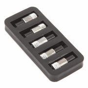 Forney Replacement Flints Single Flint Striker 5-Pack five flint cylinders in black rubber slotted holder