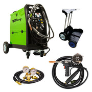Forney® 242 Dual MIG Welder, 250 AMP Spool Gun, Argon/CO2 Regulator with 10 ft Hose, and Dual Cylinder Trolley Attachment Package