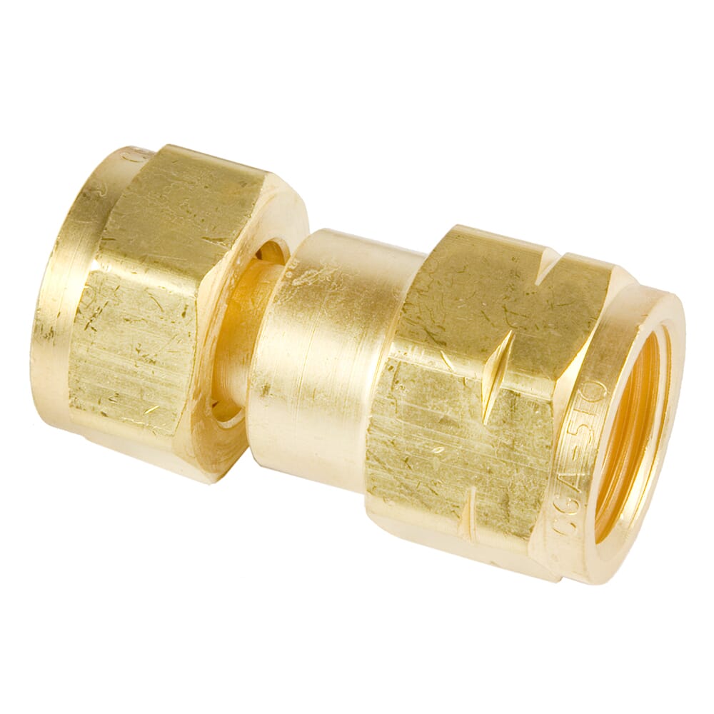 Forney CGA-520 to CGA-510 cylinder to regulator adapter, brass swivel nut body with engraved CGA550 marking