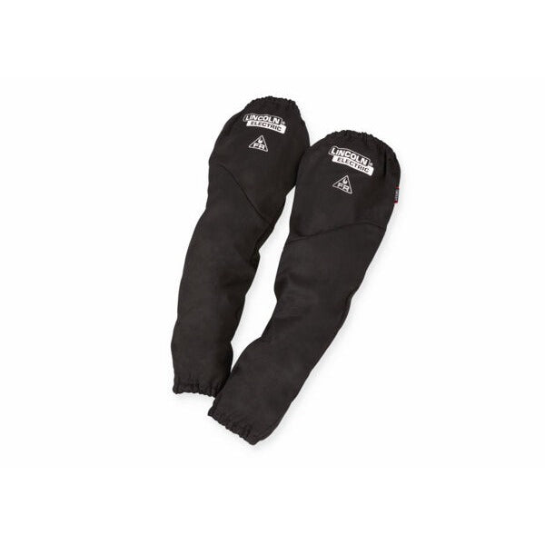 Lincoln Electric premium FR welding sleeves 21-inch black with knit liner elastic cuffs and FR logo patch