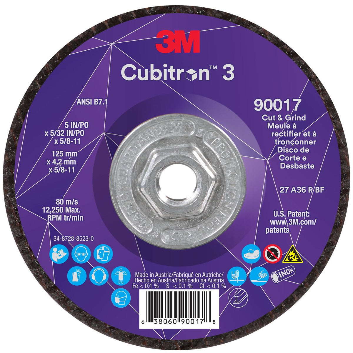7100313550 Cubitron™ 3 Cut And Grind Wheel, 5 Inch Dia, 5/32 Inch, 36+ Grit