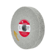3M Scotch-Brite EX2 deburring wheel X2-WL 8A Medium 6 in x 1 in, grey non-woven abrasive wheel with red Scotch-Brite label