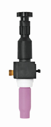 CK Worldwide MT100 100 amp gas-cooled machine torch body with black handle and purple ceramic cup - machine torch body