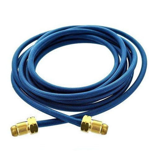 CK Hose Water Extension 12-1/2 ft blue braided TIG torch water hose coiled with dual brass fittings
