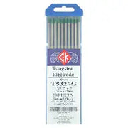 CK Worldwide T5327G Pure tungsten electrode 5/32" green tip 10-pack in blue-labeled sleeve, TIG welding electrode