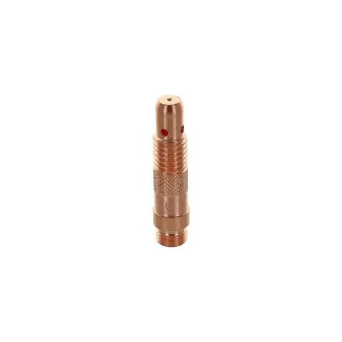 CK Worldwide 10N29 copper collet body for 0.020in (0.5mm) TIG torch, threaded external base, two red dots, knurled grip