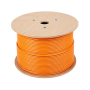 Techniweld Ultimate Flex USA 250 foot spool of 2/0 orange fine strand cable on wood reel, welding cable