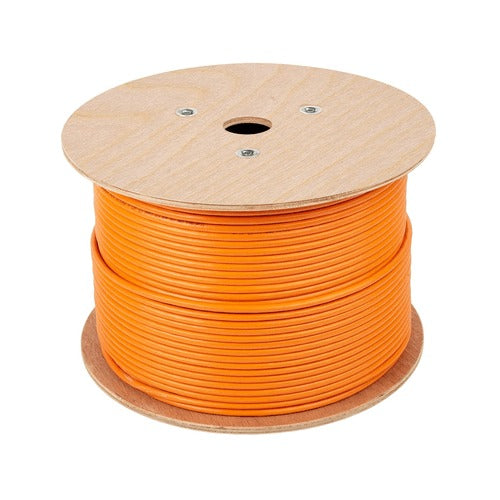 Techniweld Ultimate Flex USA 250 foot spool of 2/0 orange fine strand cable on wood reel, welding cable