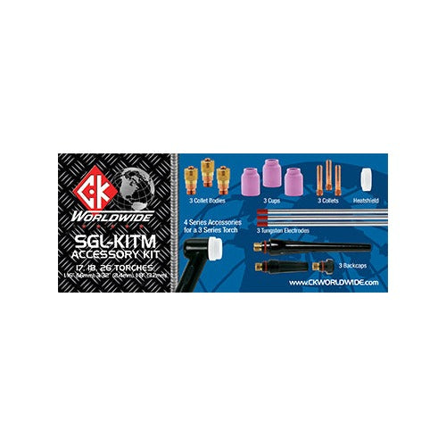 CK SGL-KIT Stubby Gas Lens accessory kit with collet bodies, cups, collets, tungsten electrodes and back caps, TIG torch kit