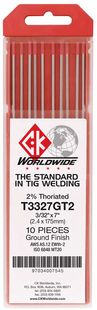 CK Worldwide T0407GT2 Tungsten Electrode 0.040" 2% Thoriated