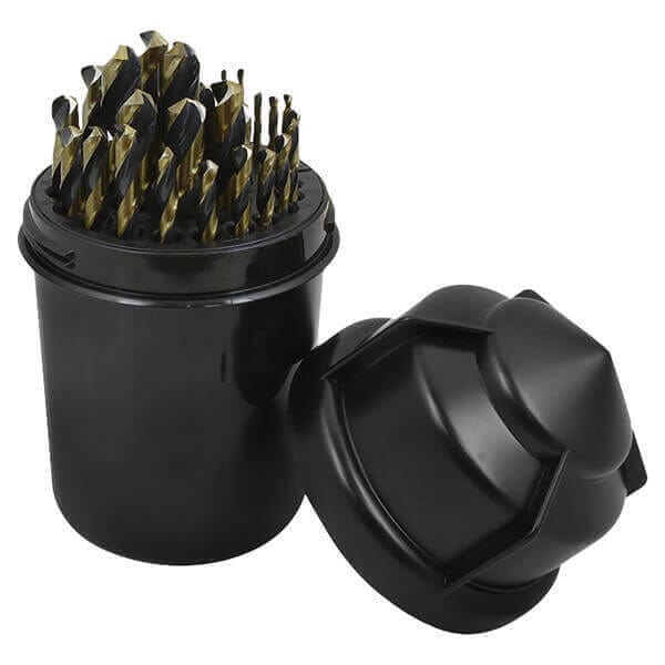 Black & Gold Drill Bit Set 29 Piece 1/16" - 1/2" USA Made in Drill Buddy Organizer