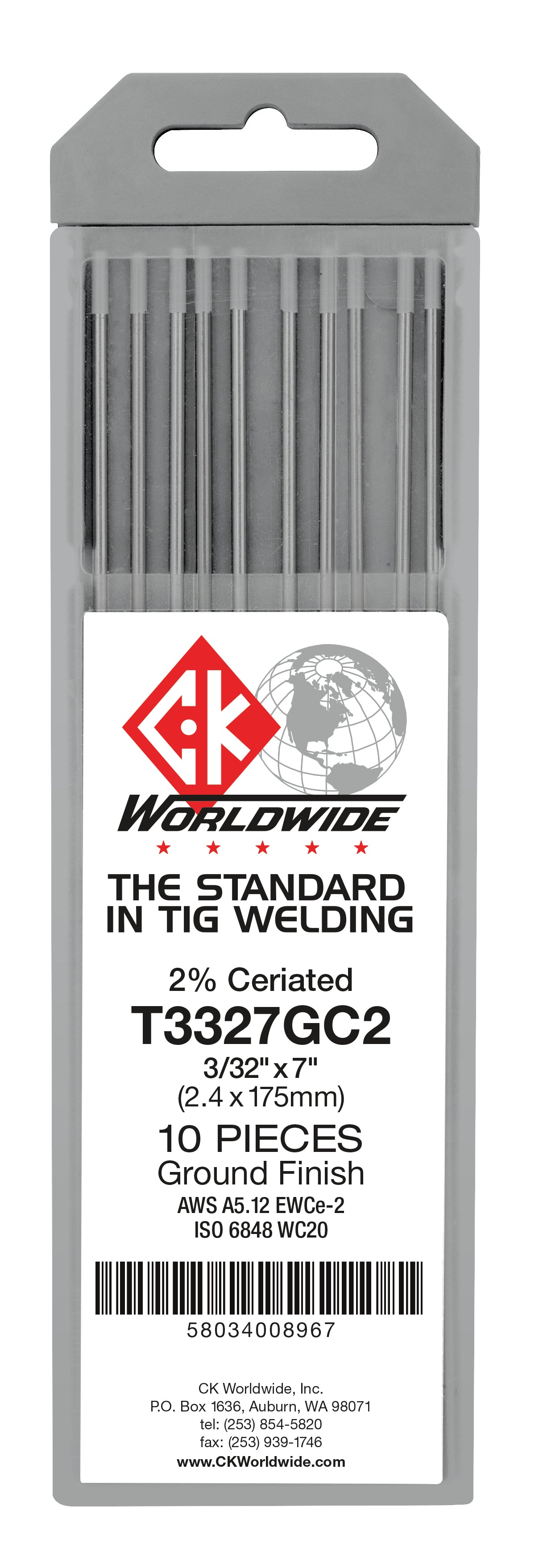 CK Worldwide T1167GC2 2% Ceriated Tungsten Electrode 1/16