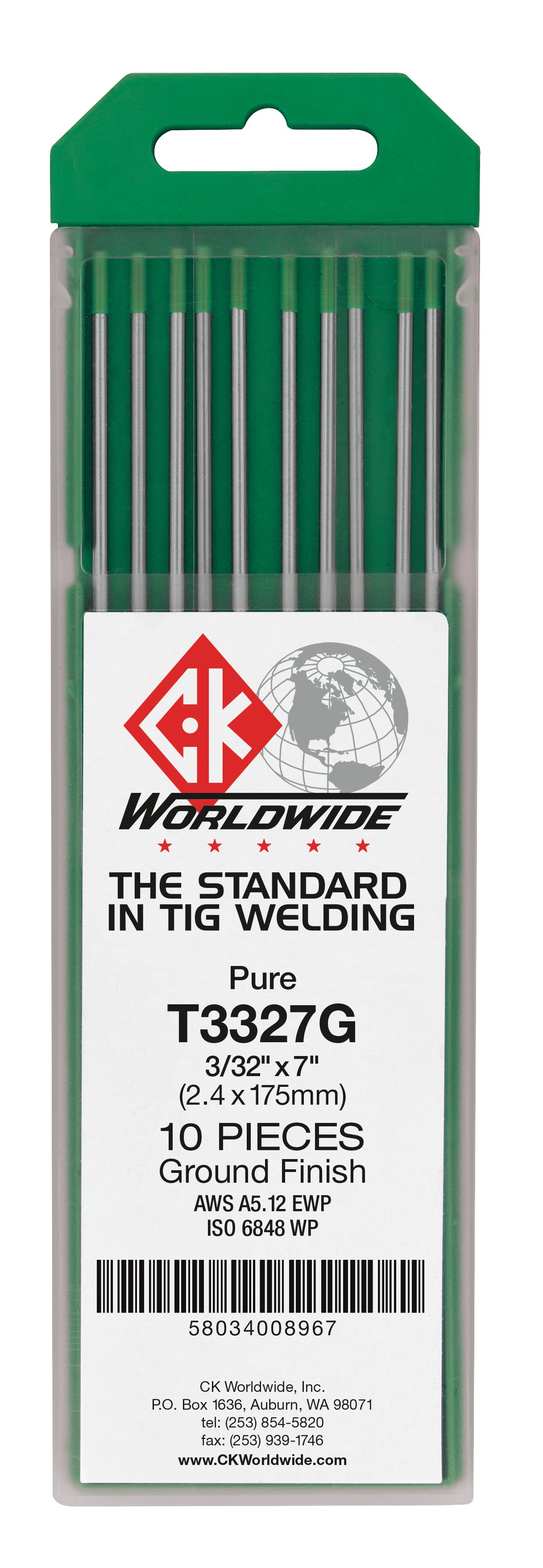 CK T187G Pure Tungsten Electrode 1/8" Green Tip