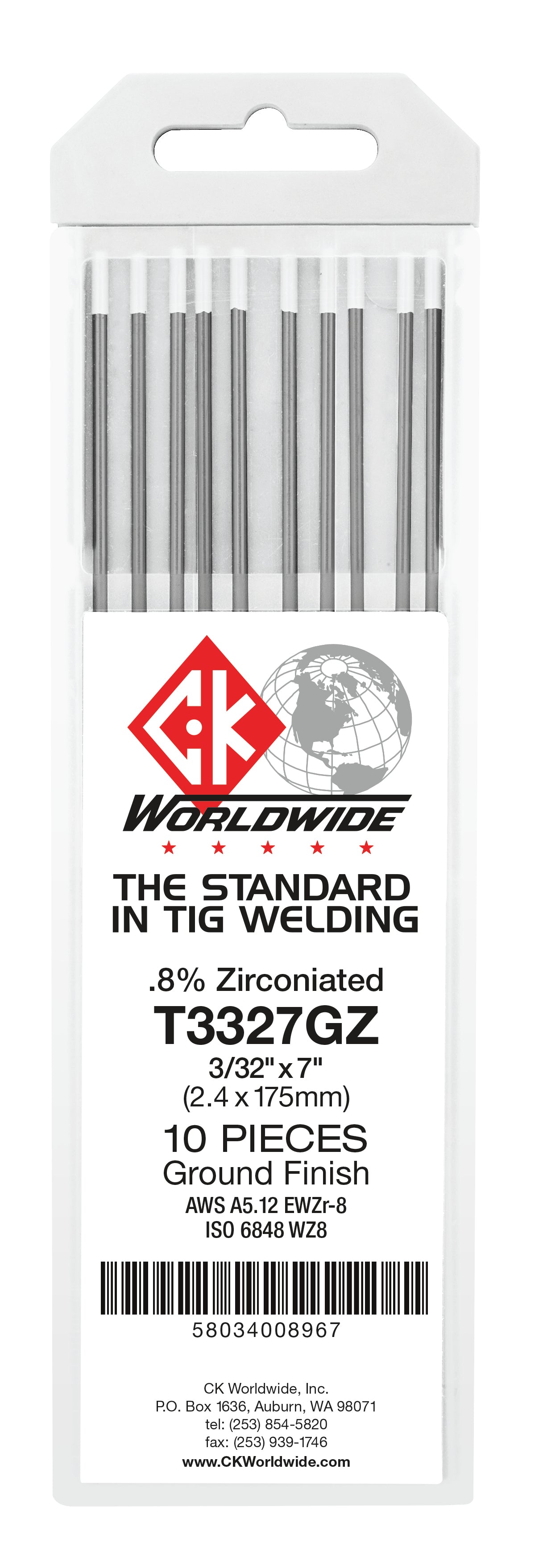 CK Worldwide T5327GZ 5/32" 0.8% Zirconiated Tungsten Electrode