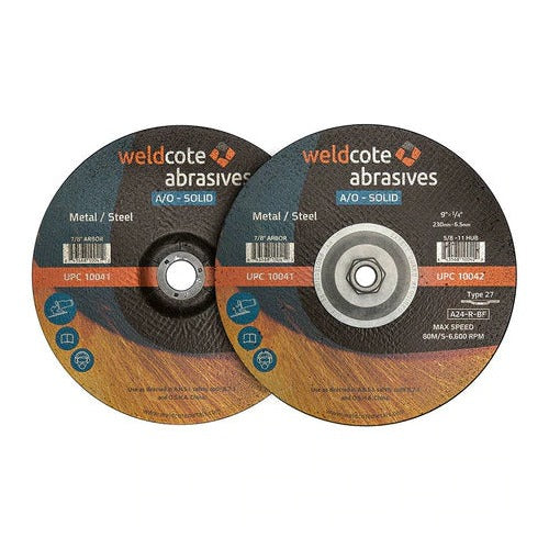 Weldcote A/O-Solid grinding wheels 6x1/4x5/8-11 A24-R-BF Type 27 for metal and steel, two-pack abrasive grinding wheel
