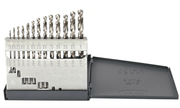 DRILLCO 13-piece HD drill bit set 1/16-1/4 in with size chart on metal index plate drill bit set