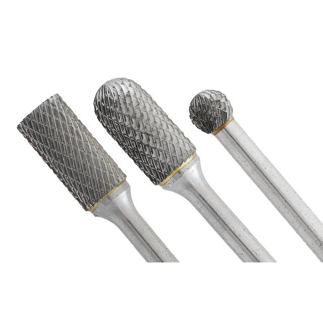 Walter 01W318 SM-5 ALLSTEEL 1/2" x 7/8" double cut carbide burr, taper-radius profile, diamond flutes, yellow shank