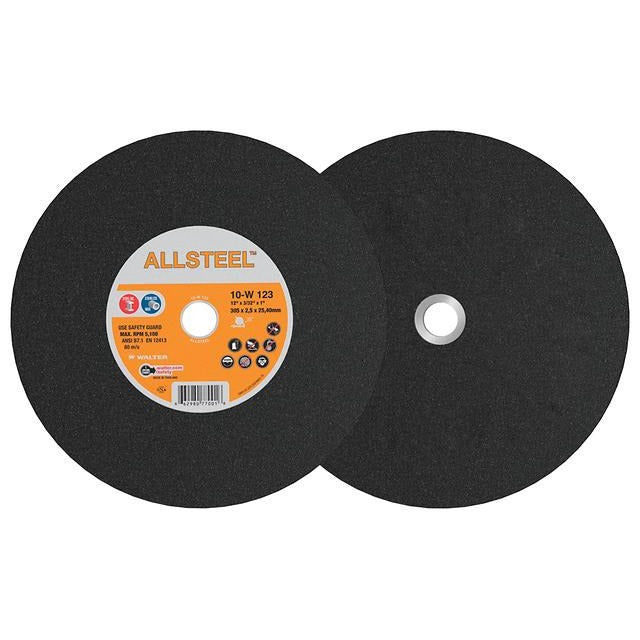 Walter 10W143 14x1/8x1-inch ALLSTEEL chop saw wheel, black abrasive disc with orange ALLSTEEL label, chop saw wheel