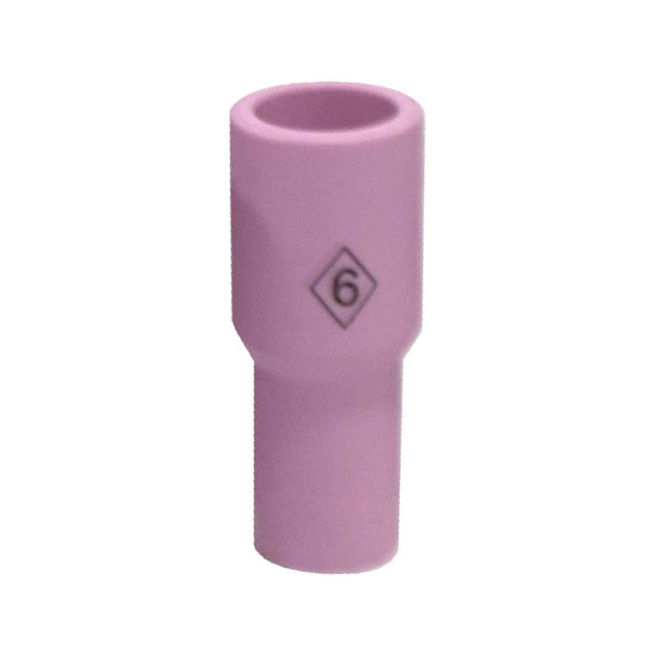 CK Worldwide A6A2 alumina TIG cup 3/8" x 1-9/16" elongated straight-taper pink ceramic size 6 nozzle