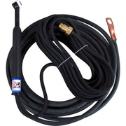 CK CK825NSF 80A rigid head gas-cooled TIG torch, 25ft black super-flex cable, copper lug, brass gas fitting, no cup