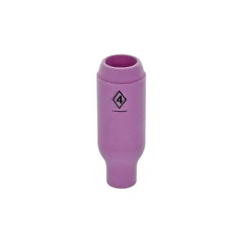 CK Worldwide 3A4 alumina TIG cup 1/4" x 1-27/32", pink ceramic elongated gas saver nozzle with narrow neck, size 4
