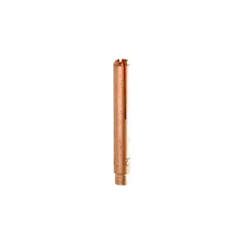 CK 13N24L copper TIG collet 1/8" (3.2mm) long design, extended body with multi-slot tip and narrow stepped base