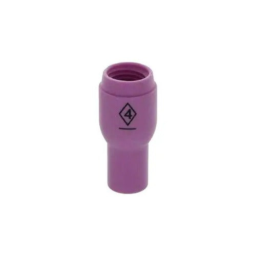 CK Worldwide 13N08 alumina TIG cup 1/4 inch x 1-5/32 inch, pink ceramic squat nozzle size 4 marked on body