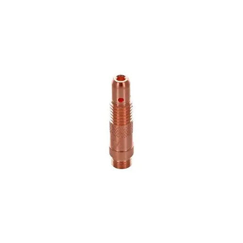 CK Worldwide 10N28 copper collet body for 1/8in (3.2mm) TIG torch, threaded base, knurled grip, single red dot marking