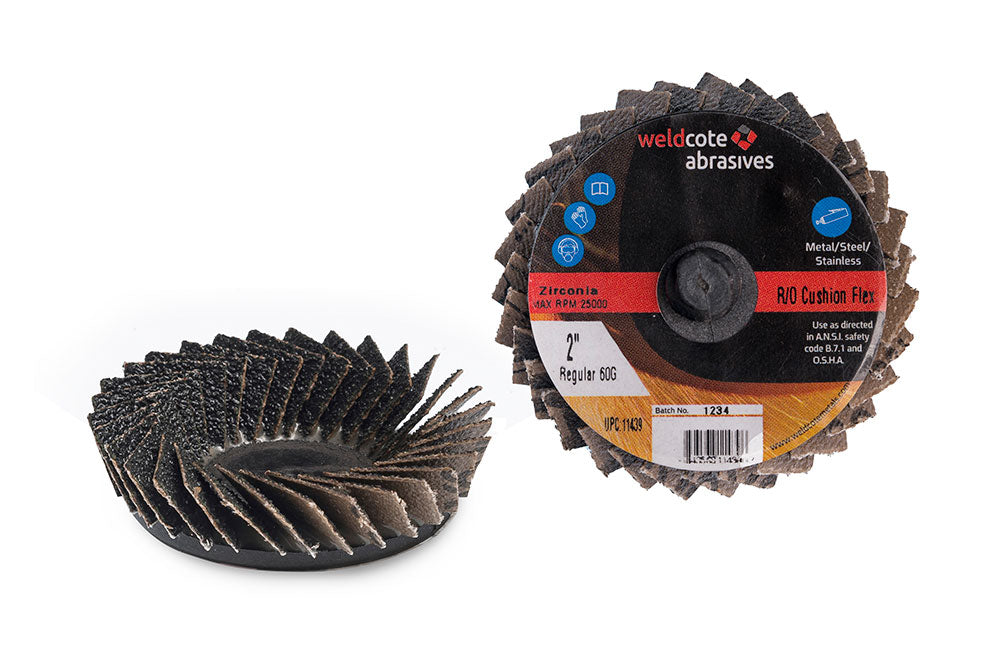 11440 Weldcote Zirconia Metal/Steel/Stainless 2" Regular 80gr. R/O Cushion Flex Flap Wheel