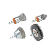 Walter 13C178 4-inch x 1/4-inch x .0118-inch mounted stainless wire wheel brush, four-view showing brush shape variants