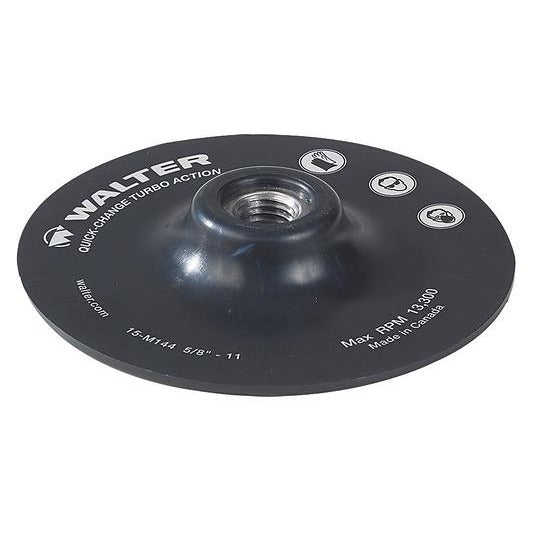 Walter 15M144 4.5-inch black rubber quick-change turbo backing pad, 5/8-11 arbor, Max RPM 13300, backing pad