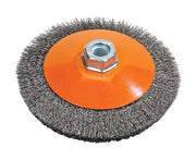 Walter 13H654 6" x .012" x 5/8"-11 crimped wire saucer cup brush, flat orange disc with crimped steel wire, saucer cup brush