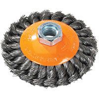 Walter 13H714 7" x .015" x 5/8"-11 stainless knot-twisted saucer cup brush, 7" flat disc stainless wire, saucer cup brush