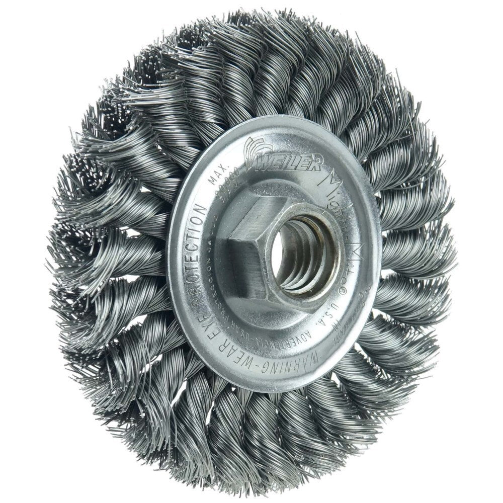 STANDARD TWIST KNOT WIRE WHEEL 4", .020" STEEL FILL, 5/8"-11 UNC NUT