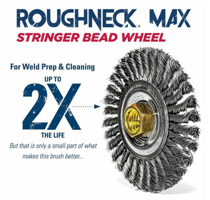 ROUGHNECK JR. 4-1/2" STRINGER BEAD WIRE WHEEL, .020" STAINLESS STEEL FILL, 7/8" ARBOR HOLE