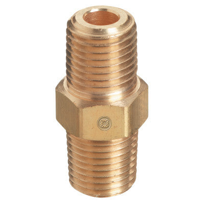 Pipe Thread Hex Nipple, 3,000 psi, Brass, 1/4 in NPT Male