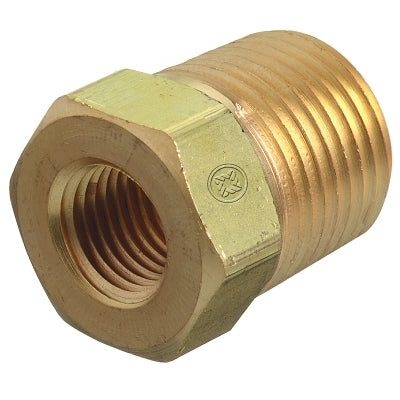 Pipe Thread Bushing, 3,000 psi, Brass, 1/4 in NPT Female, 1/2 in NPT Male, All Gas Types