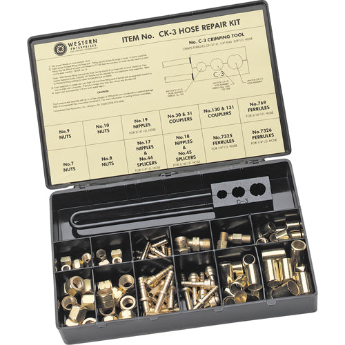 Hose Repair Kit, A-Size/B-Size Fittings, 3/16 in Hose ID, Hammer-Strike 3-Hole Jaw Crimp Tool