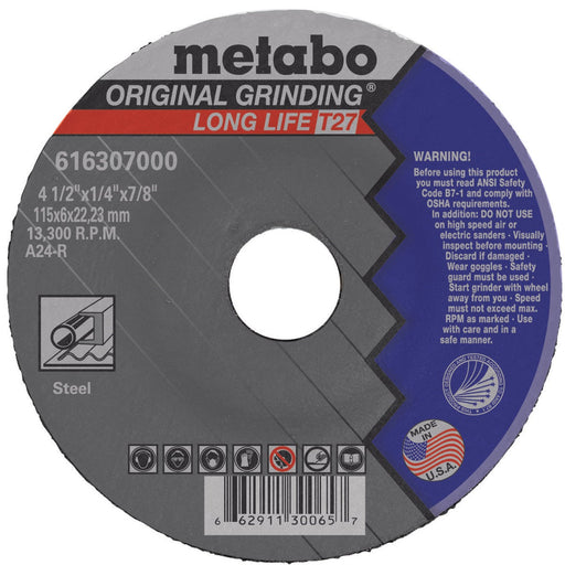 Metabo Type 27 Original Grinding Wheel, 4.5" x .25" x 7/8", 25/pk - 616307000